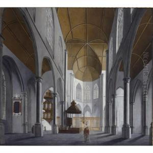 A Church Interior With A 
Crippled Man In The Foreground, And Other Figures In The Background Oil Painting by Hendrick Van Vliet