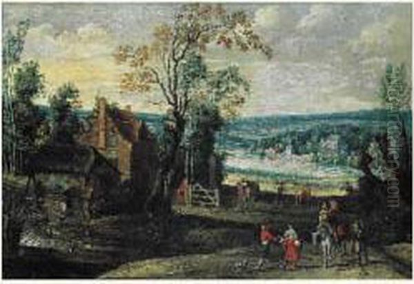 Cavalier Et Paysans Devant Une Ferme Dans La Campagne
 Flamande Oil Painting by Isaak van Oosten