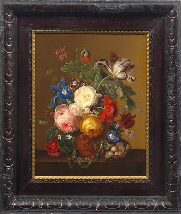 Blumenstilleben Mit Insekten Und Vogelnest Oil Painting by Georgius Jacobus J. Van Os