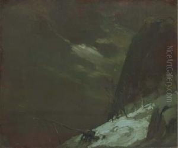 Getting Firewood Oil Painting by Dearing Van Perrine