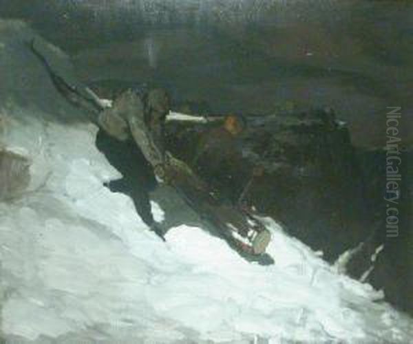 Coasting Firewood Down Oil Painting by Dearing Van Perrine