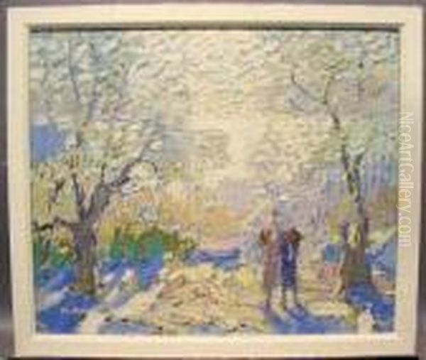 Children At Play In A Landscape Oil Painting by Dearing Van Perrine