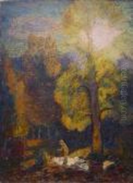 Pool At Evening Oil Painting by Dearing Van Perrine