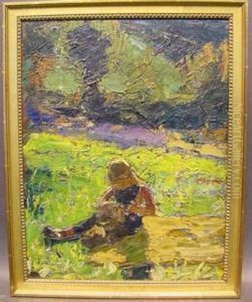 Girl Reading In The Garden Oil Painting by Dearing Van Perrine