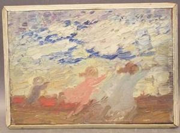 Children Running Oil Painting by Dearing Van Perrine