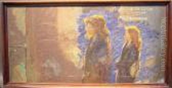 Two Figures In A Landscape Oil Painting by Dearing Van Perrine