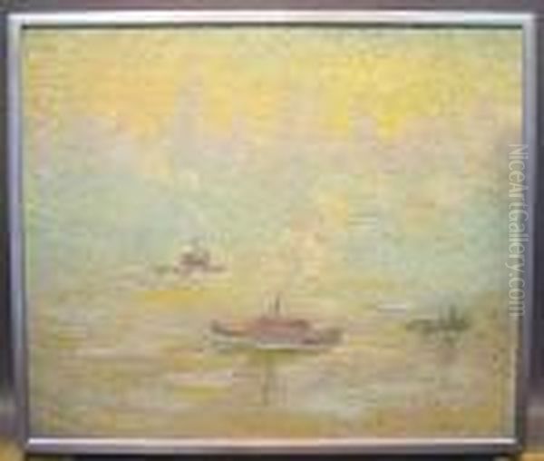 Boats In New York Harbor Oil Painting by Dearing Van Perrine