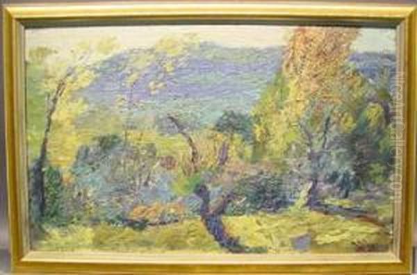 Through Shades Of Green Oil Painting by Dearing Van Perrine