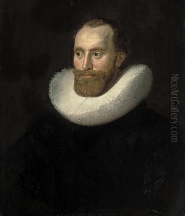 Portrait Of A Gentleman, 
Traditionally Identified As Hendrick De Bicker Jacoby (c.1618-1651), 
Half-length, In A Black Doublet Oil Painting by Jan Anthonisz Van Ravesteyn