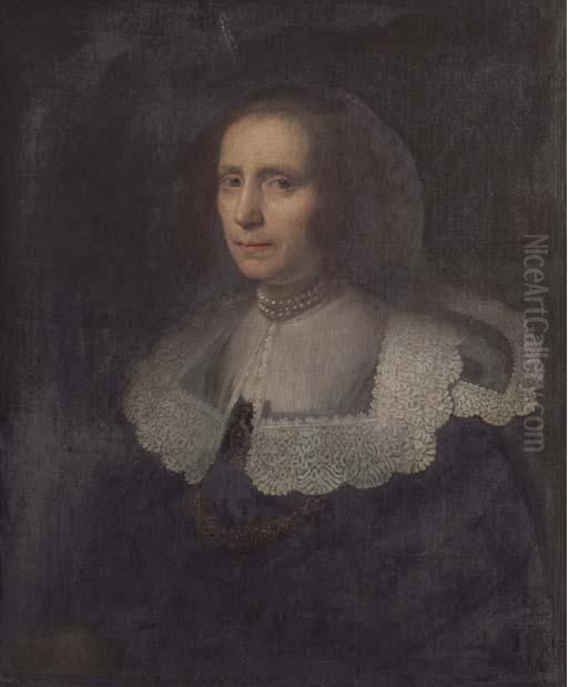 Portrait Of A Lady, Half Length, In A Black Dress And Lacecollar Oil Painting by Jan Anthonisz Van Ravesteyn