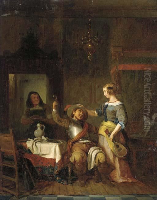 The Drunken Suitor Oil Painting by Ignatius Josephus van Regemorter