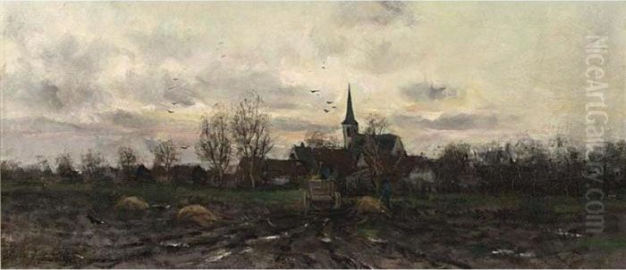 The Hay Harvest Oil Painting by Fredericus Jacobus Van Rossum Du Chattel