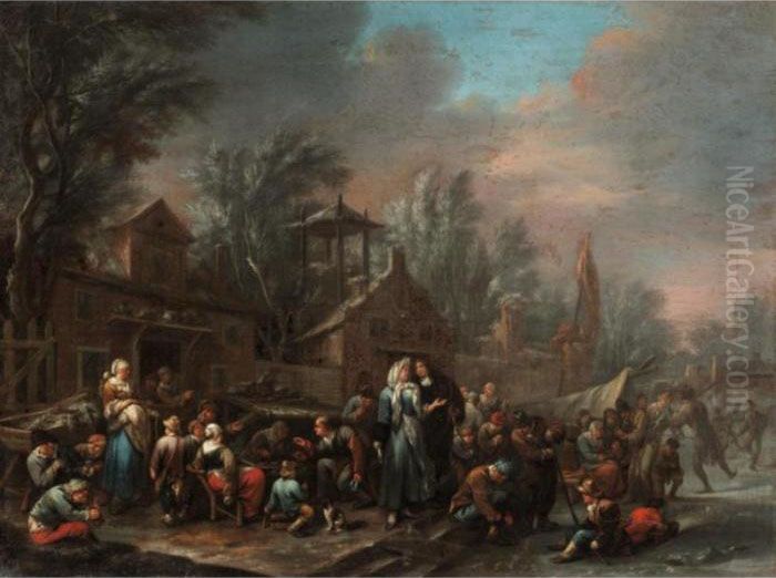 Winter Landscape Oil Painting by Bernardus Van Schendel