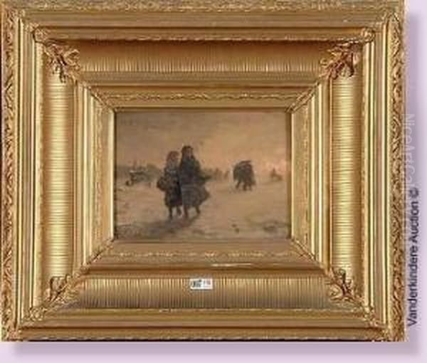 Paysage Enneige Anime Oil Painting by Henri van Seben