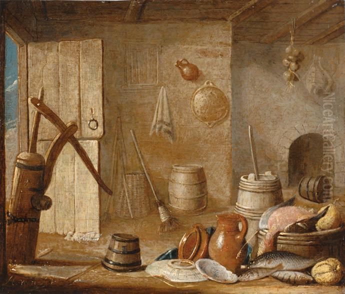 A Barn Still Life Oil Painting by Hendrick van, the Younger Steenwyck