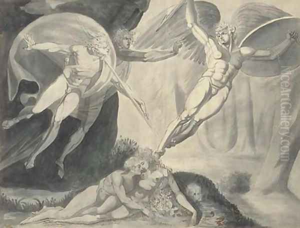 Satan starting from the touch of Ithuriel's spear Oil Painting by Johann Henry Fuseli