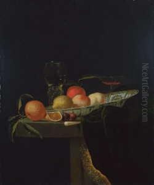 Fruchtestilleben. Pfirsiche Und 
Orangen In Einer Wan-li-schale, Daneben Ein Venezianisches Glas Oil Painting by Juriaen van Streeck