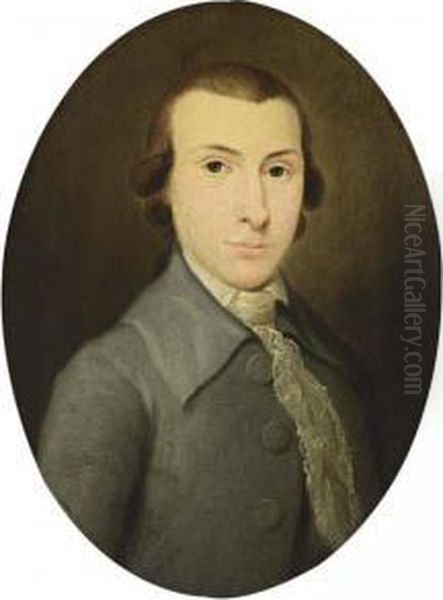 A Portrait Of Petrus Diederich 
Backer, Aged 18, Bust Length, Wearing A Grey Blue Waist Coat With White 
Chemise And A Wig Oil Painting by Abraham van, I Strij