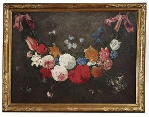 A Garland Of Flowers. Oil/canvas/canvas Oil Painting by Jan Philip van Thielen