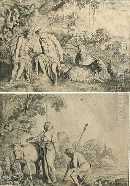 Two Plates, From La Fable D'argus
Juno Remettant A Argus La Garde D'io; Mercure Endormant Argus Oil Painting by Moyses or Moses Matheusz. van Uyttenbroeck