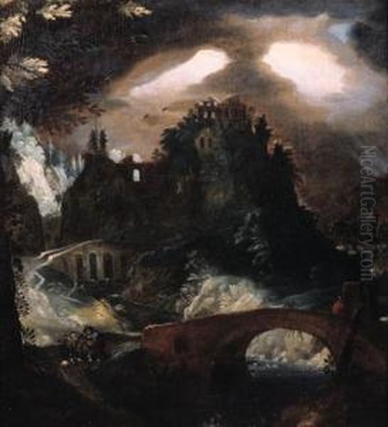 A Fantasy Landscape With Thunderstorm At Night Oil Painting by Frederik van Valkenborch