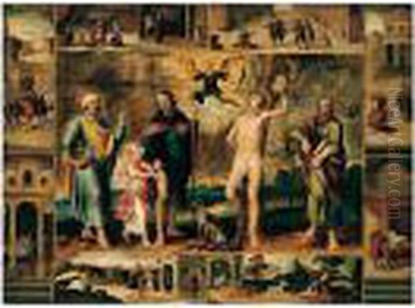 Saints Roch, Sebastian, Peter 
And Paul, Surrounded By Eight Scenes From The Life Of Saint Roch Oil Painting by Otto van Veen
