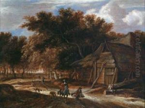 Cacciatori In Un Paesaggio Boschivo Oil Painting by Roelof van Vries