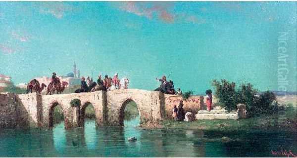 Le Passage Du Gue Oil Painting by Charles Van Wijk