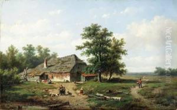 A Country Cottage
Oil On Panel Oil Painting by Anthonie Jacobus Van Wyngaerts