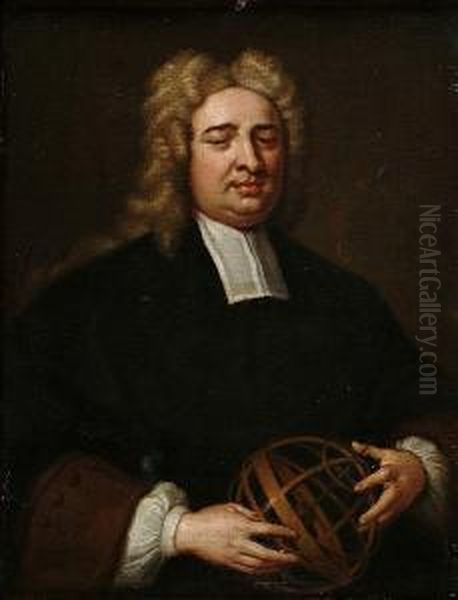 Portrait Of Nicholas Saunderson,
 Mathematician, Half-length, In A Black Gown And With His Hands Resting 
On An Armilliary Globe Oil Painting by John Vanderbank