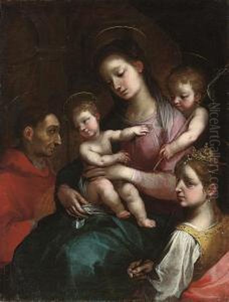 The Madonna And Child With The 
Infant Saint John The Baptist, Saintcharles Borromeo, And Saint Justina 
Of Padua Oil Painting by Francesco Vanni