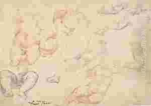 Five Studies Of An Infant, Two Studies Of An Infant's Arm And One Of His Legs Putti Oil Painting by Francesco Vanni