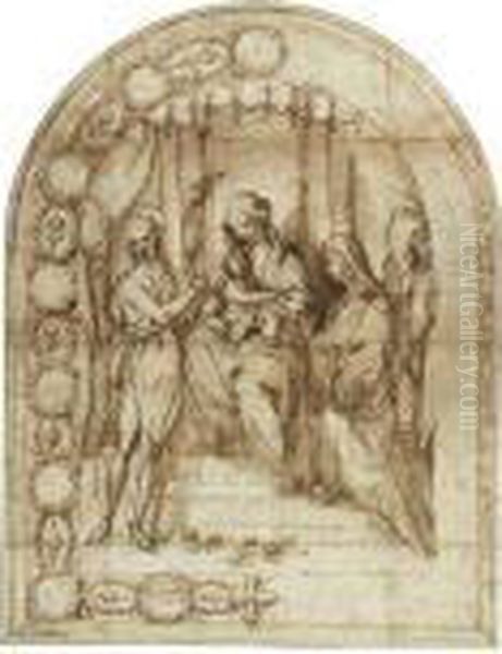 Design For An Altarpiece: The 
Mystic Marriage Of Saint Catherine Ofsiena With Saint John The Baptist Oil Painting by Francesco Vanni