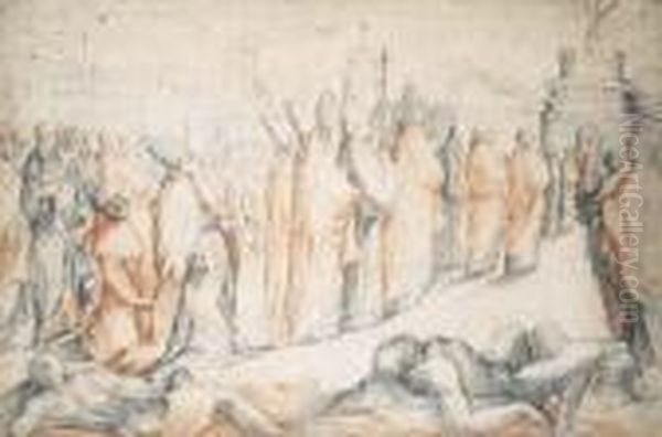 Saint Gregory The Great Staying 
The Plague In A Procession Leadingto The Castel Sant'angelo Oil Painting by Francesco Vanni