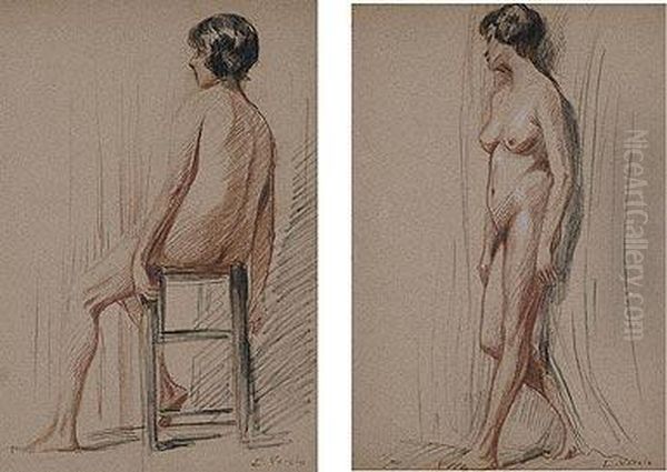 Dama Desnuda De Espaldas Y Dama Desnuda De Perfil Oil Painting by Eulogio Varela Y Sartorio