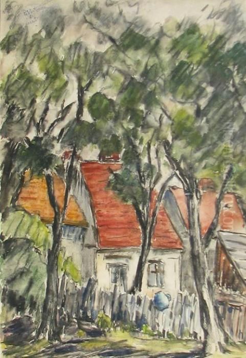 Houses In Leresti Oil Painting by Partog Vartanian