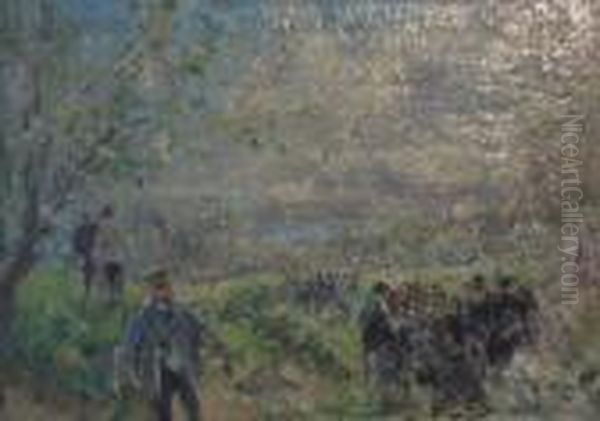 Un Dimanche De Campagne A Paris
 Huile Sur Panneau Oil Painting by Pierre Vauthier