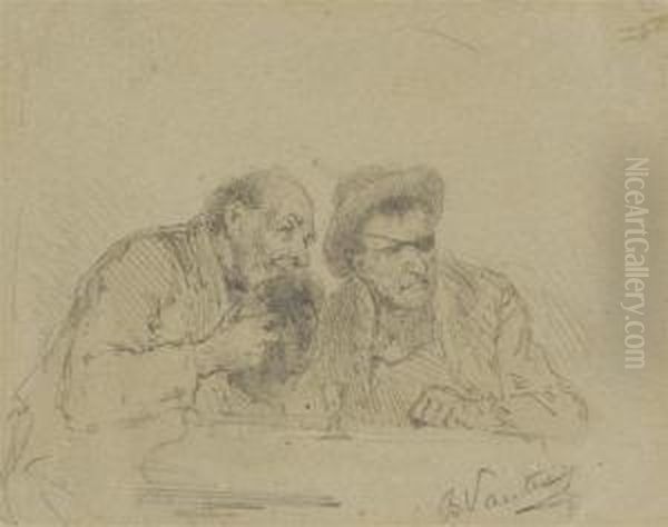 A Scene At An Inn. Oil Painting by Benjamin I Vautier