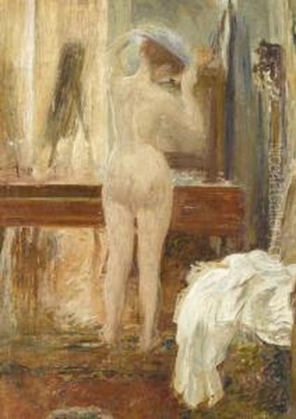 Weiblicher Ruckenakt Im Boudoir Oil Painting by Otto Vautier