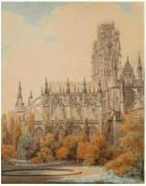 Eglise Abbatiale De Saint Ouen A Rouen Oil Painting by Jean Lubin Vauzelle