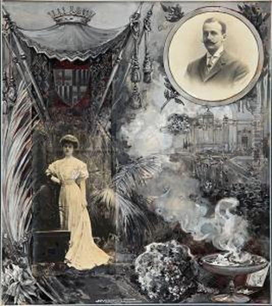 50 Aniversario De La 
Restauracion De Los Juegos Florales. Maria Ricart, Reina De La Fiesta Y 
Juan Guasch , Poeta Premiado Con La Flor Natural Oil Painting by Nicanor Vazquez Ubach