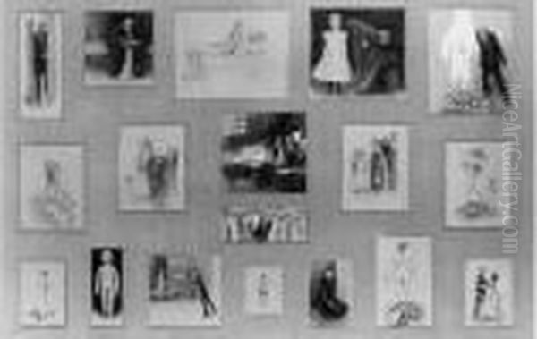 Interessant Ensemble De Dix-huit
 Dessins Au Crayon Et Au Lavis D'encre De Chine Avec Rehauts De Gouache 
Blanche, Signes Sous Le Meme Encadrement Oil Painting by Jean Veber