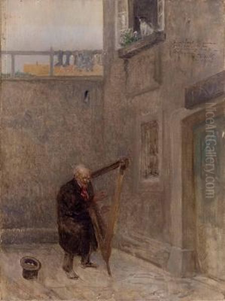 Der Harfenspieler Oil Painting by Eduard Veith