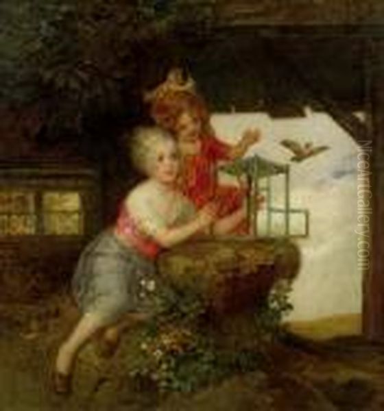 Kinder Beim Spielen Oil Painting by Eduard Veith
