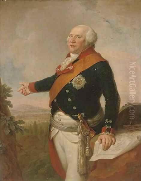 Portrait of King Frederick William II of Prussia (1744-1797), three-quarter-length, in uniform with the sash Oil Painting by Johann Christoph Frisch