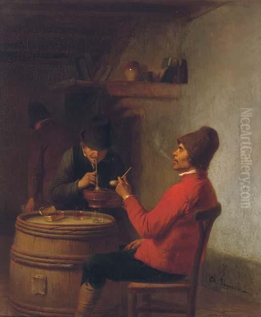 Smoking In The Tavern Oil Painting by Camille Vennemann