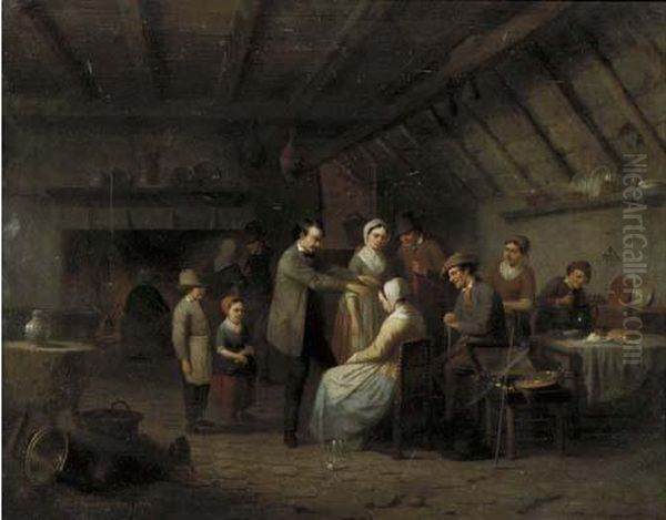 Le Magnetiseur: Treating A Patient In A Tavern Oil Painting by Camille Vennemann