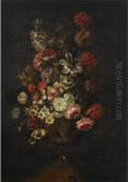 A Still Life With Tulips, Roses,
 A Hyacinth, Daffodils And Other Flowers In A Classical Vase Oil Painting by Gaspar-pieter The Younger Verbruggen