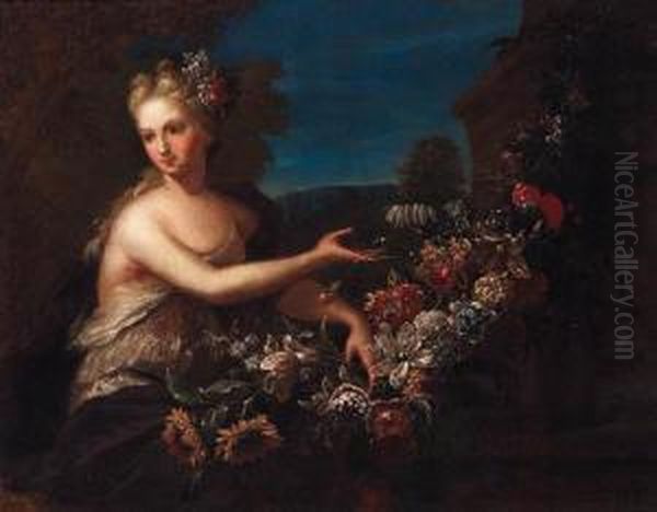 Portrait Of A Lady As Flora, Half-length, By A Garland Offlowers Oil Painting by Gaspar-pieter The Younger Verbruggen