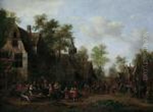 Dorfstrasse Mit Bauerlicher 
Kirmes. Ol Auf Leinwand (doubliert). H 61,5; B 83 Cm. Provenienz: 
Privatsammlung, Niederlande. Rutger Verburgh Malte Haufig Landliche 
Szenen Dieser Art, Oft Pferde Vor Dem Wirtshaus. Gelegentlich Erinnern 
Seine Bilder A Oil Painting by Rutger Verburgh